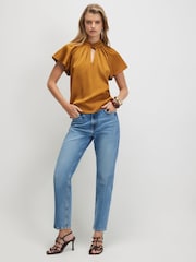 River Island Brown Satin Angel Sleeve Twist Front Top - Image 4 of 4