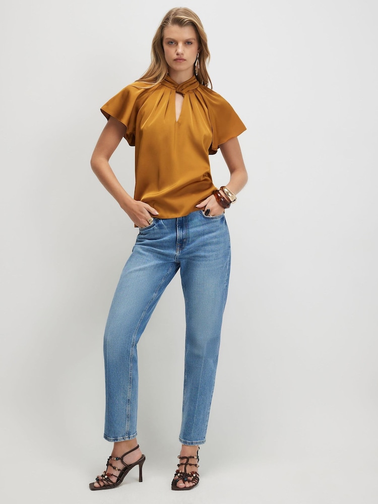 River Island Brown Satin Angel Sleeve Twist Front Top - Image 4 of 4