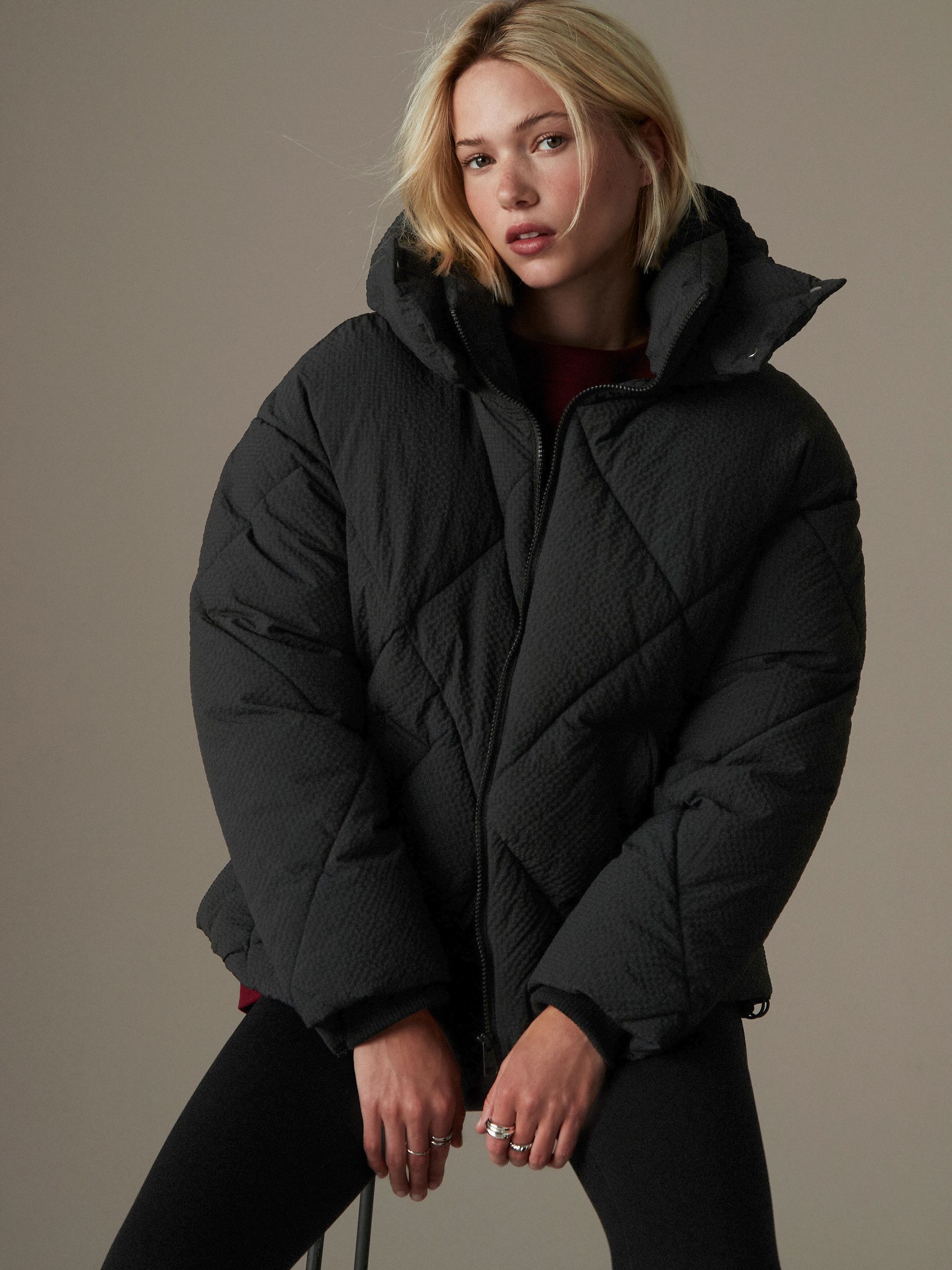 Buy Black Shower Resistant Textured Padded Hooded Jacket from Next Sweden