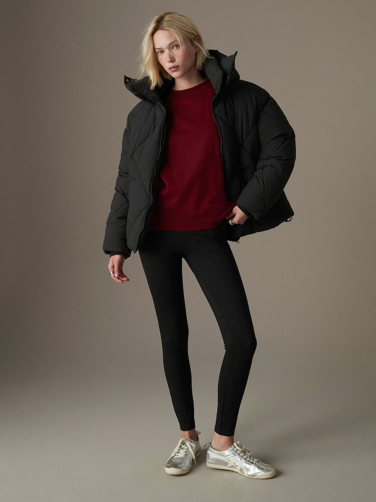 Black Shower Resistant Textured Padded Hooded Jacket - Image 2 of 9