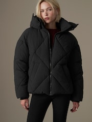 Black Shower Resistant Textured Padded Hooded Jacket - Image 3 of 9