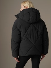 Black Shower Resistant Textured Padded Hooded Jacket - Image 4 of 9