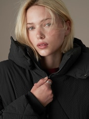 Black Shower Resistant Textured Padded Hooded Jacket - Image 5 of 9