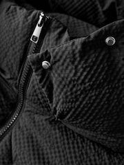Black Shower Resistant Textured Padded Hooded Jacket - Image 8 of 9