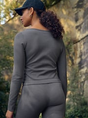 Slate Grey Scoop Ribbed Long Sleeve Top - Image 5 of 7