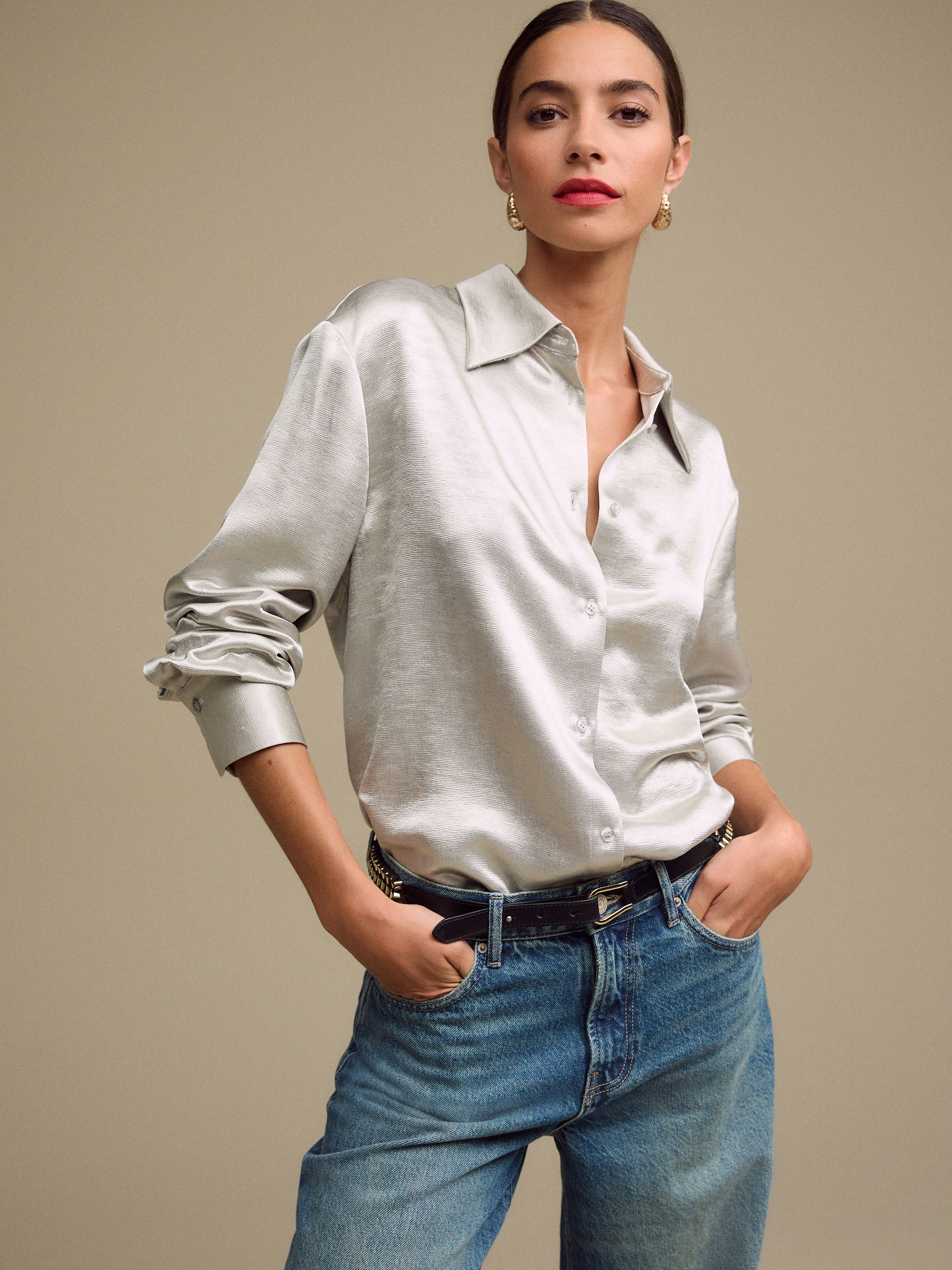 新しいブランド Silver Buy Textured Luxembourg Next from Shirt Satin Metallic シャツ+ブラウス(長袖+七分)