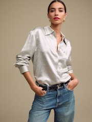 Silver Textured Metallic Satin Shirt - Image 3 of 9