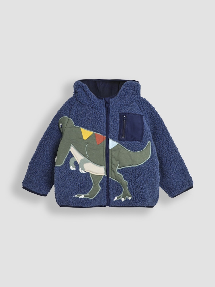 JoJo Maman Bébé Navy Hooded Appliqué Teddy Fleece - Image 3 of 4