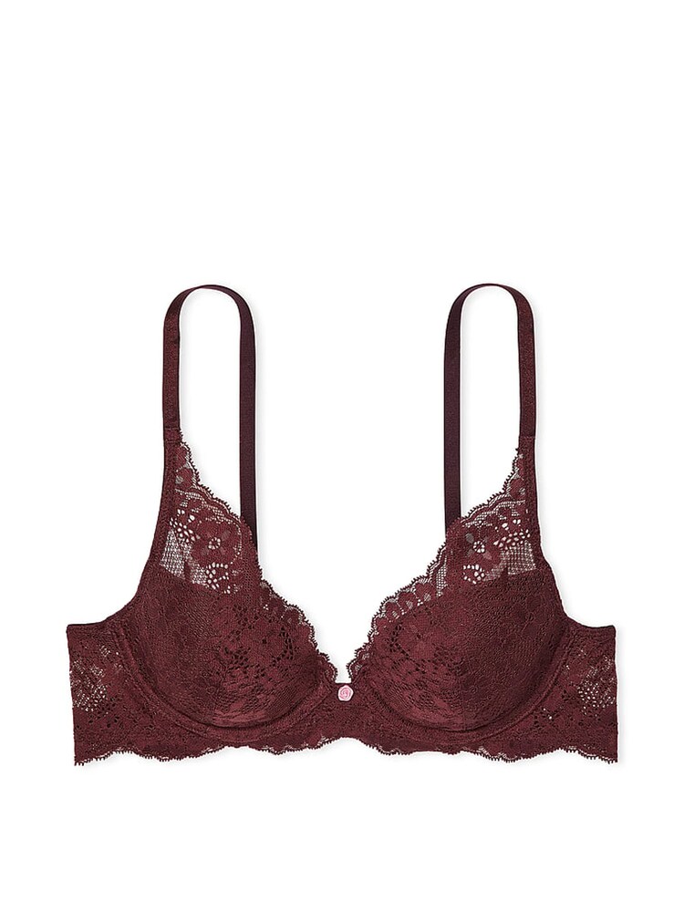 Victoria's Secret Burgundy Purple Lace Half Pad Plunge Bra - Image 3 of 3
