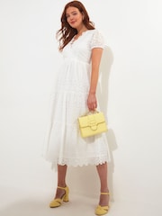 Joe Browns White Wrap Front Scalloped Edge Broderie Midi Dress - Image 2 of 5