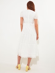 Joe Browns White Wrap Front Scalloped Edge Broderie Midi Dress - Image 3 of 5