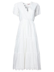 Joe Browns White Wrap Front Scalloped Edge Broderie Midi Dress - Image 5 of 5