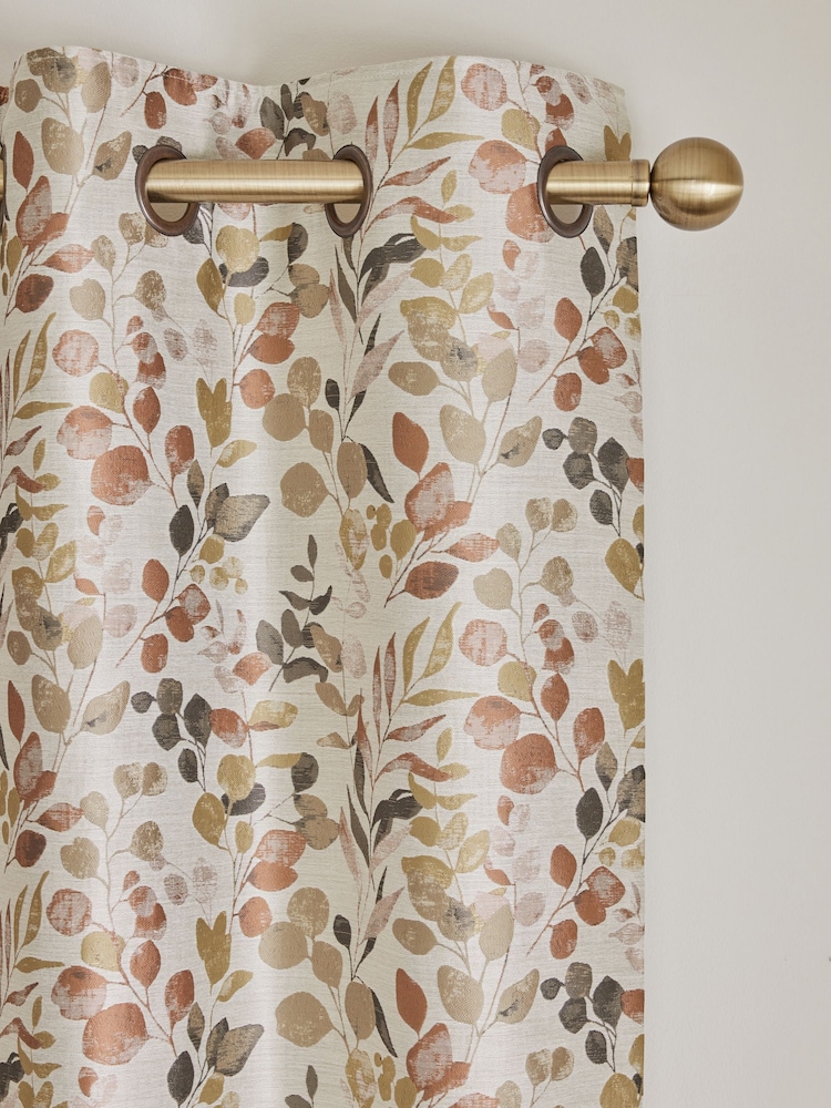 Metallic Bronze Floral Jacquard Eyelet Lined Curtains - Image 1 of 4