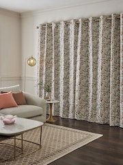 Metallic Bronze Floral Jacquard Eyelet Lined Curtains - Image 2 of 4