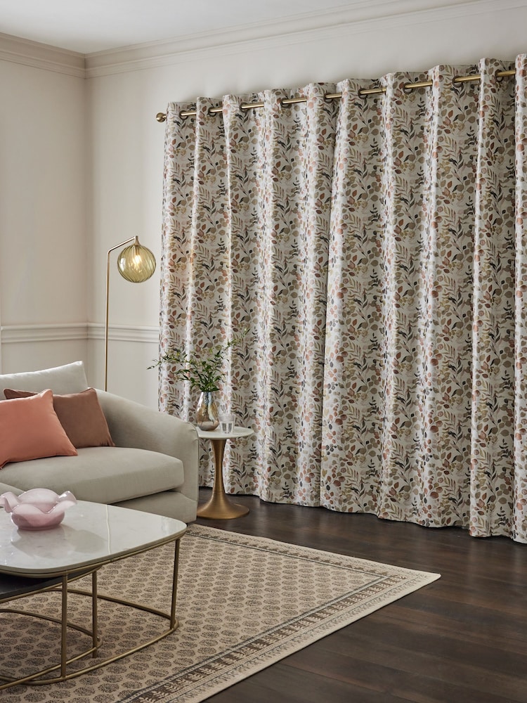 Metallic Bronze Floral Jacquard Eyelet Lined Curtains - Image 2 of 4