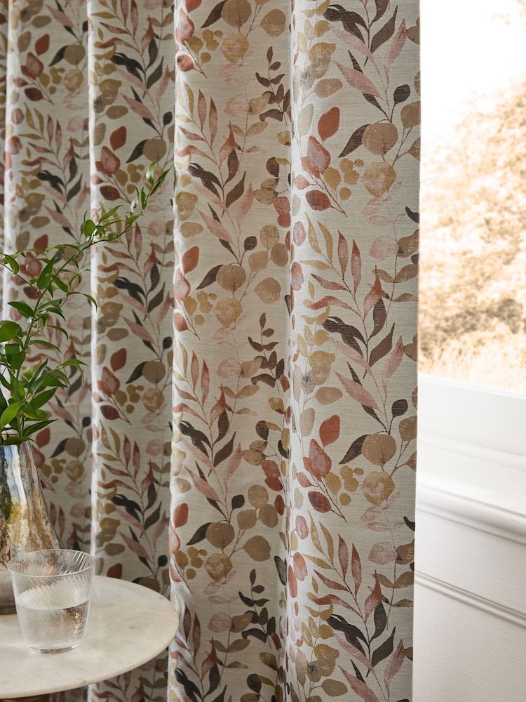 Metallic Bronze Floral Jacquard Eyelet Lined Curtains - Image 3 of 4