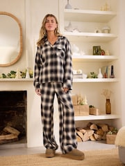 Black/White Flannel Button 100% Cotton Through Pyjamas - Image 1 of 5