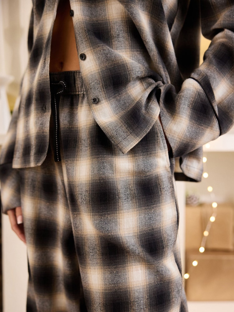Black/White Flannel Button 100% Cotton Through Pyjamas - Image 4 of 5