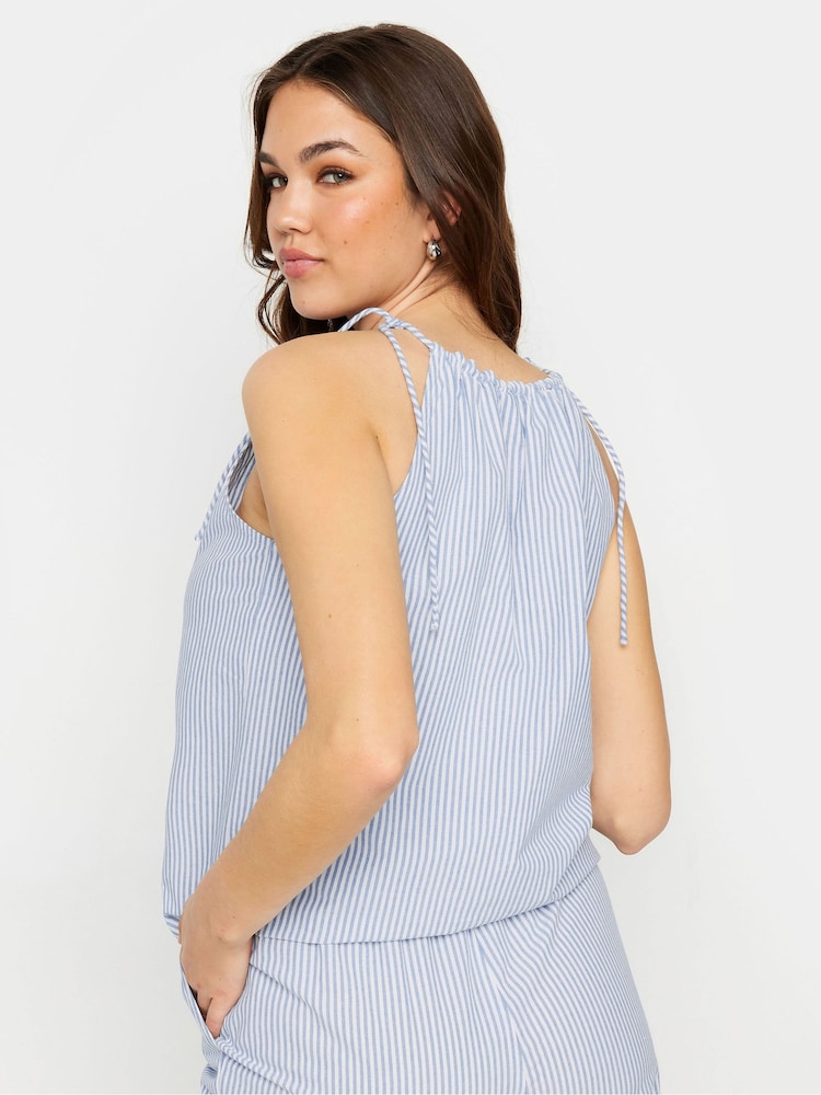 Long Tall Sally Blue Stripe Halter Neck Top - Image 4 of 6