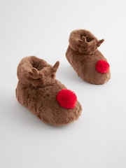 Brown Reindeer Christmas Slipper Boots - Image 1 of 7
