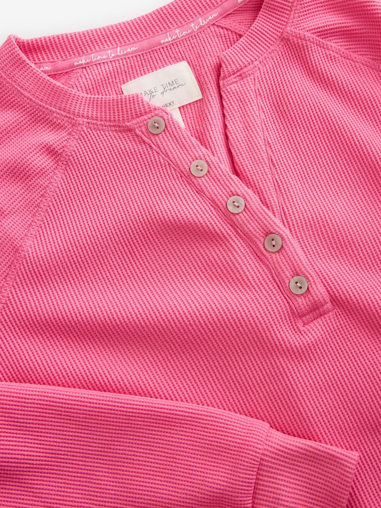 Pink Waffle Long Sleeve Pyjamas - Image 10 of 11