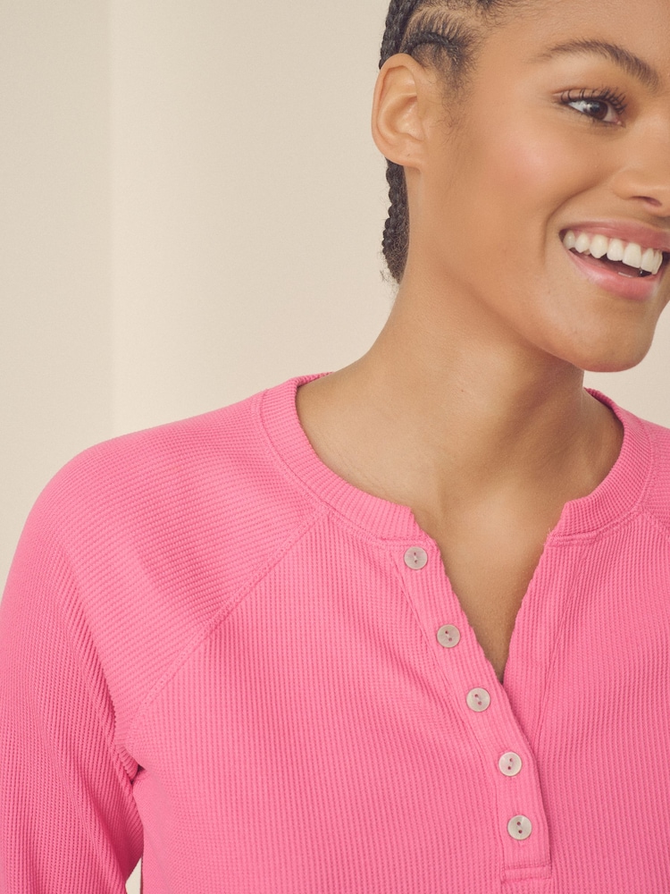 Pink Waffle Long Sleeve Pyjamas - Image 5 of 11