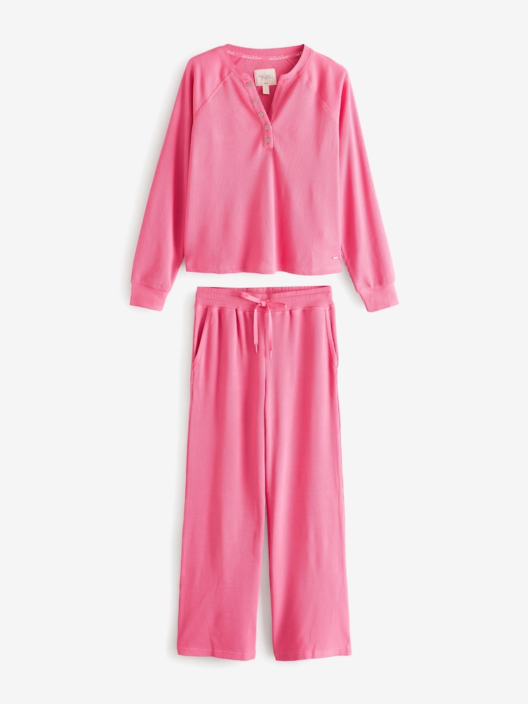 Pink Waffle Long Sleeve Pyjamas - Image 7 of 11