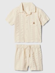 Cream - Gap Crinkle Cotton Brannan Bear Shirt und Shorts Set (Neugeborenes-24Monate) - Bild 1 von 3