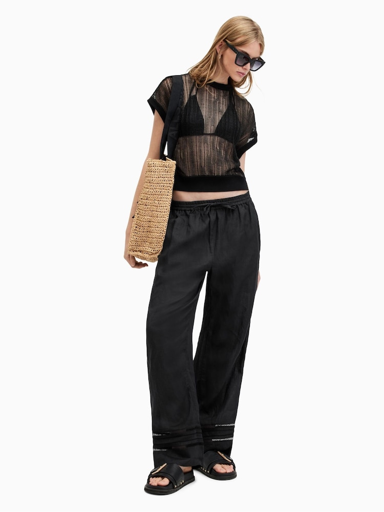 AllSaints Black 100% Linen Jade Trousers - Image 1 of 6