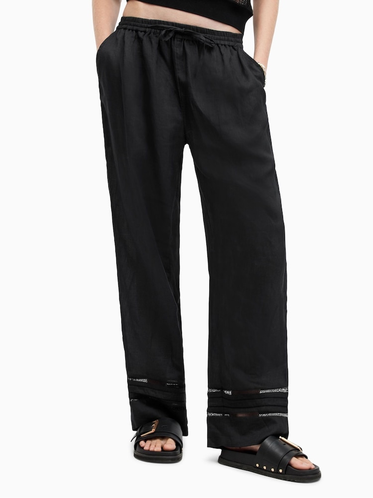 AllSaints Black 100% Linen Jade Trousers - Image 2 of 6
