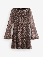 Leopard Print Long Sleeve Mini Mesh Dress - Image 6 of 7