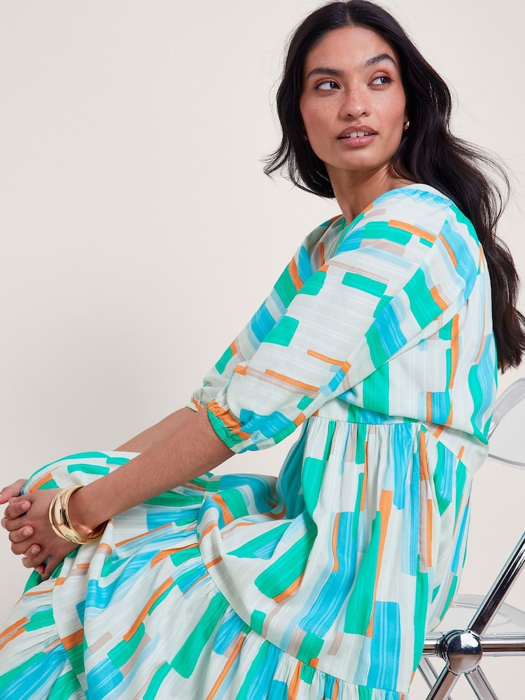 Monsoon Blue Grace Block Dress - Image 2 of 5 Monsoon Blue Grace Block Dress - Image 2 of 5