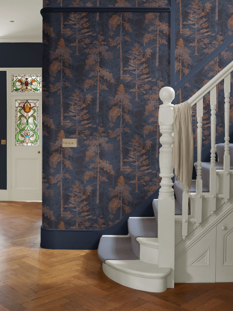 Graham & Brown Blue Norse Forrest Bark Wallpaper Sample - Image 1 of 3