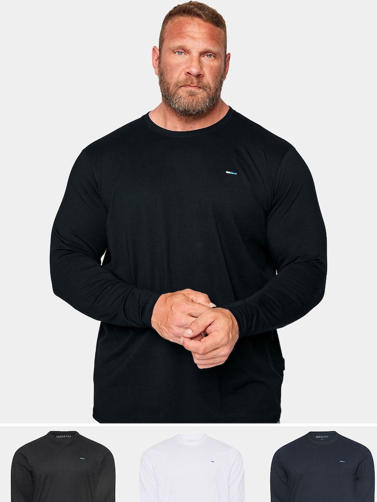 BadRhino Big & Tall Black 100% Cotton Long Sleeve T-Shirts 3 Pack - Image 1 of 5