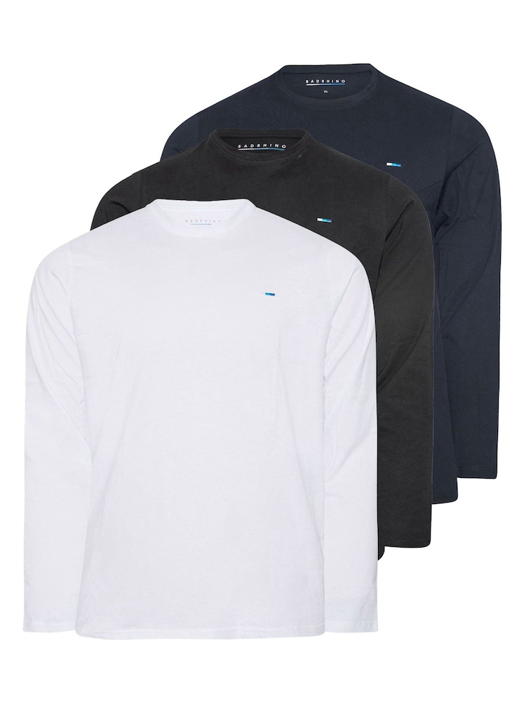 BadRhino Big & Tall Black 100% Cotton Long Sleeve T-Shirts 3 Pack - Image 2 of 5