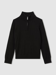 Reiss Black Blackhall 9-13 yrs Merino Wool Half-Zip Funnel Neck Jumper - Image 2 of 4