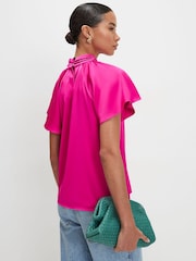 River Island Pink Satin Angel Sleeve Twist Front Top - Image 2 of 4
