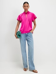 River Island Pink Satin Angel Sleeve Twist Front Top - Image 3 of 4