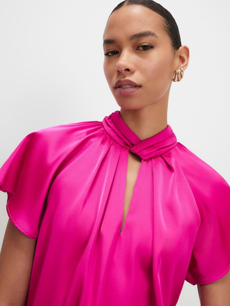 River Island Pink Satin Angel Sleeve Twist Front Top - Image 4 of 4