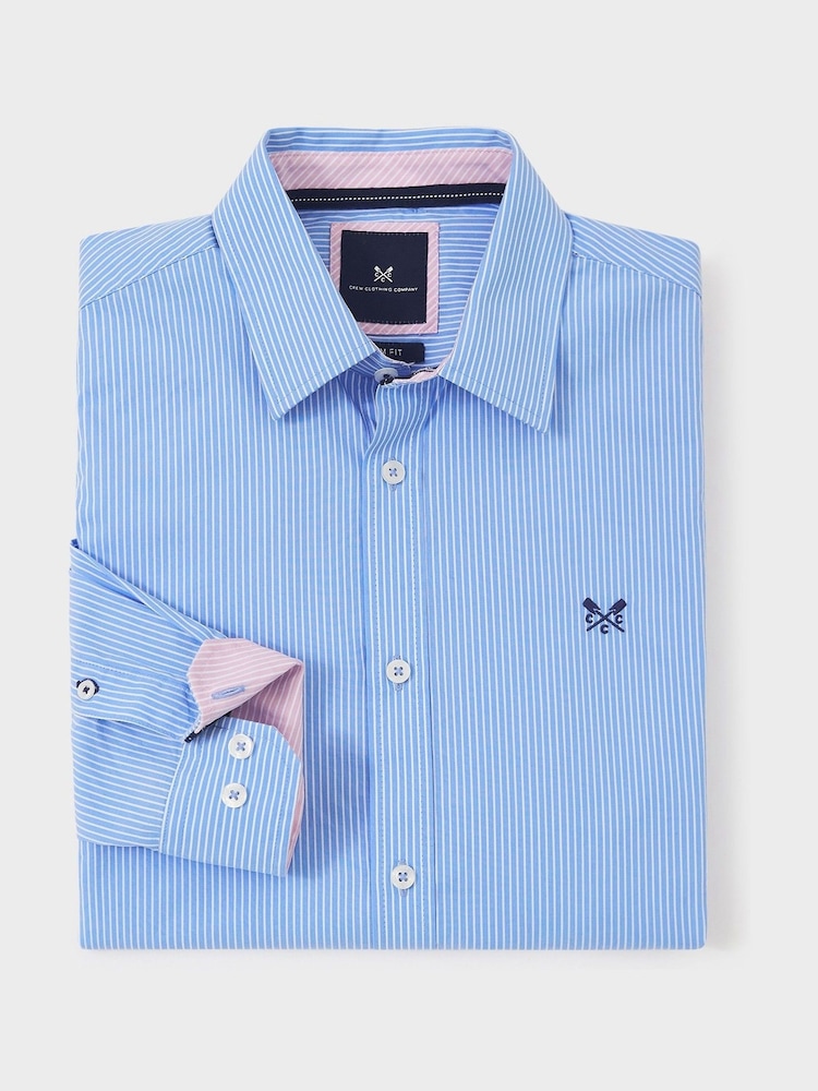 Crew Clothing Company Blue Classic Fit Heritage 100% Cotton Micro Stripe Shirt - Image 4 of 4