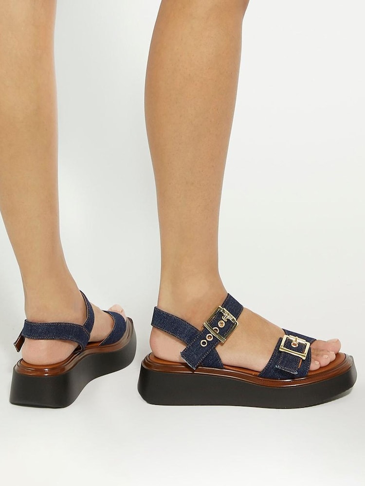 Blau - Dune London Loells Flache Plateau-Sandalen mit Schnallen - Bild 1 von 6 Blau - Dune London Loells Flache Plateau-Sandalen mit Schnallen - Bild 1 von 6