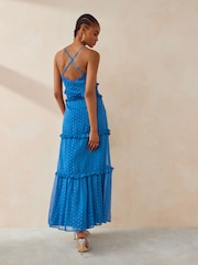 Anaya With Love Blue Metallic Flock Maxi Dress With Ruffles - Image 2 of 4