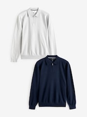 Navy Blue/Light Grey 2 Pack Knitted Long Sleeve Polo Shirts - Image 1 of 11