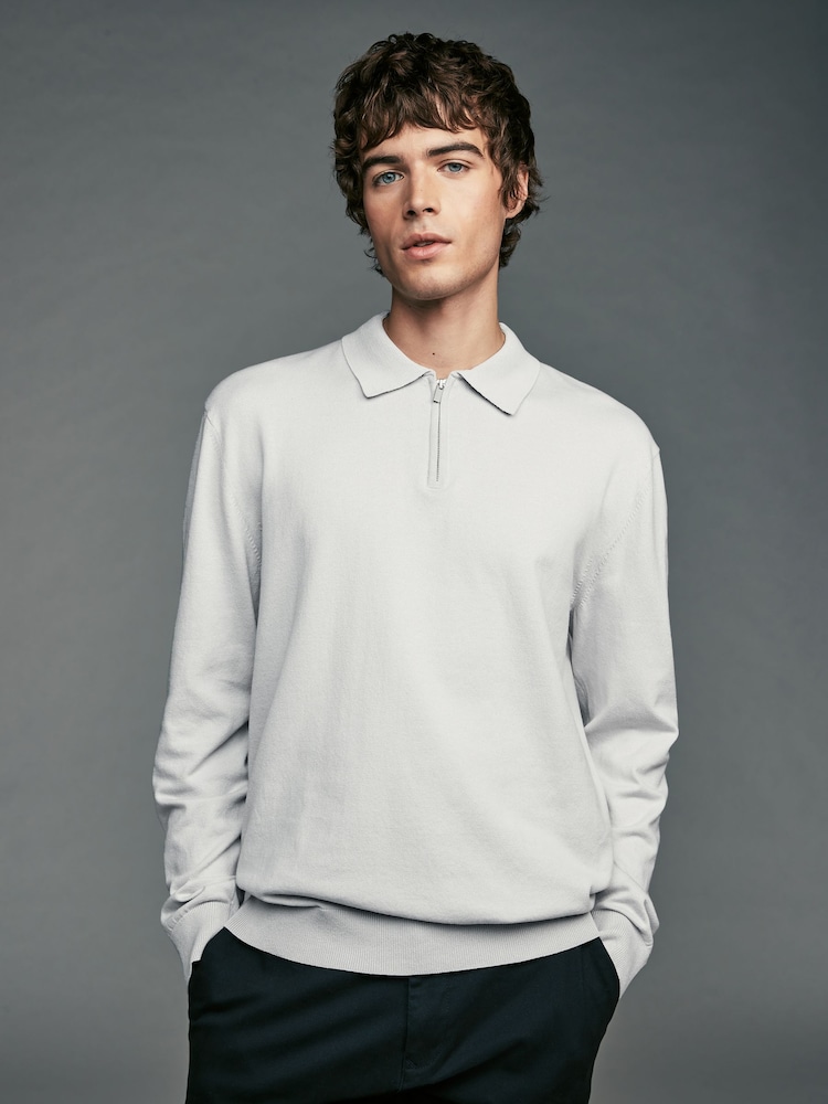 Navy Blue/Light Grey 2 Pack Knitted Long Sleeve Polo Shirts - Image 2 of 11