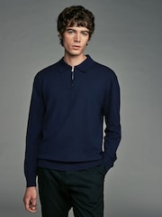 Navy Blue/Light Grey 2 Pack Knitted Long Sleeve Polo Shirts - Image 3 of 11