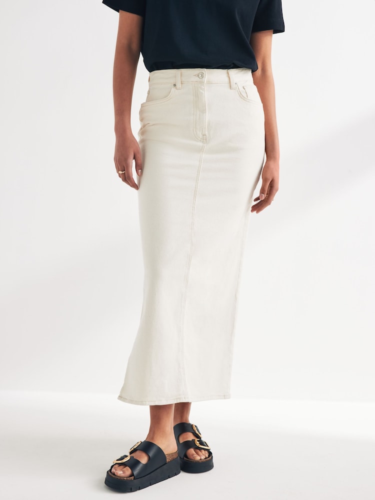 ONLY White Side Split Denim Maxi Skirt - Image 1 of 6