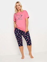 Yours Curve Pink Sea You In My Dreams 100% Cotton Pyjama Set - Image 1 of 5