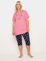 Yours Curve Pink Sea You In My Dreams 100% Cotton Pyjama Set - Image 2 of 5