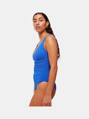 Whistles Blue Textured Side Ruched Swimsuit - Image 3 of 5