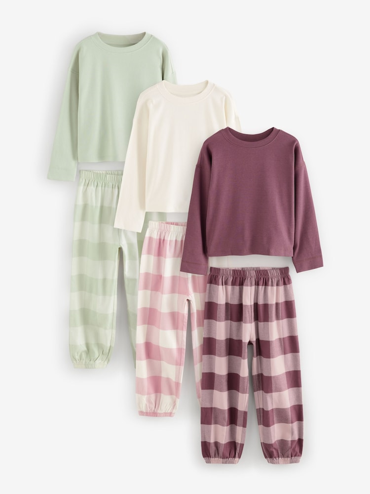 Green/Purple Woven Joggers Pyjamas 3 Pack (3-16yrs) - Image 5 of 12